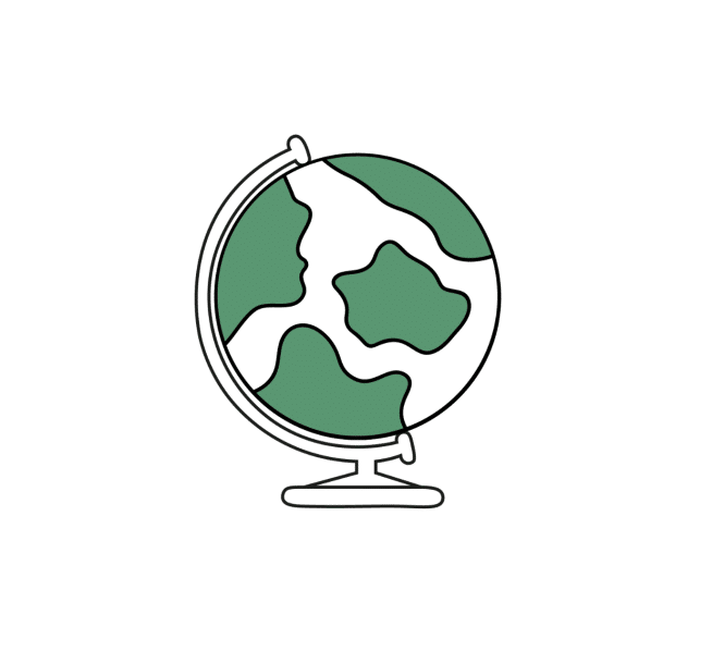 Illustrerad jordglob med gröna länder och vitbakgrund