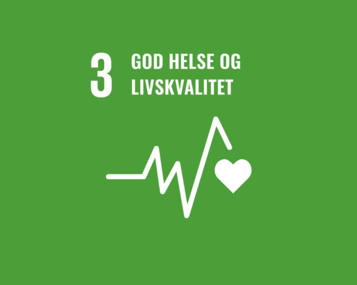 Ikon med teksten "3 God Helse og Livskvalitet" på grøn baggrund med hjerte- og pulssymbol.