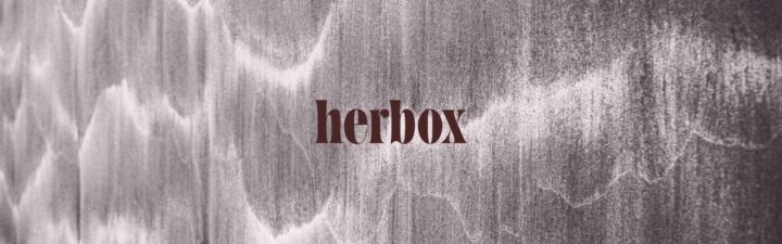 Texten "herbox" på en gråmelerad bakgrund.